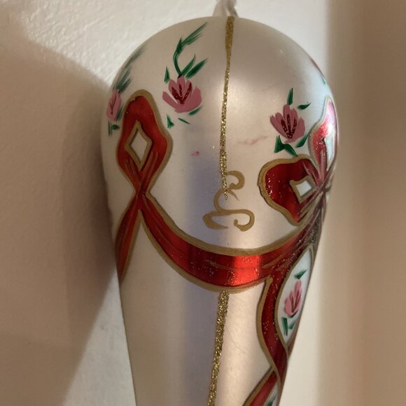 Kurt Adler Hand Blown Glass Christmas Ornament Hand Painted Ribbons Floral 8" - Picture 4 of 7